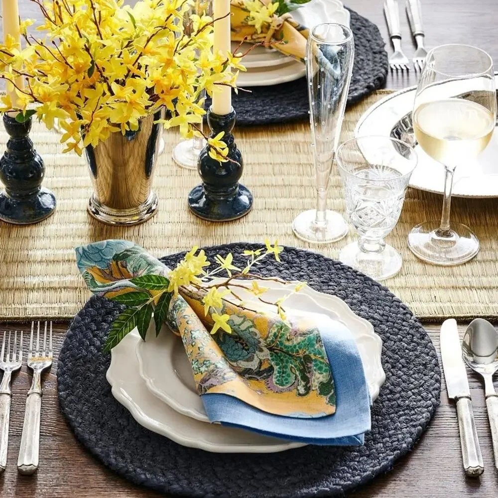 Unbranded Set of 8 Natural Jute Round Black Color Hand Braided Placemats Charger
